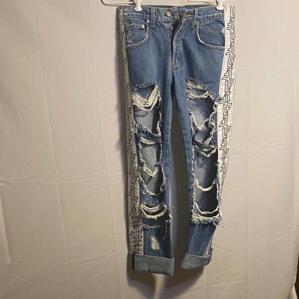 LF Blue Distressed Boyfriend Jeans with Logo Sides